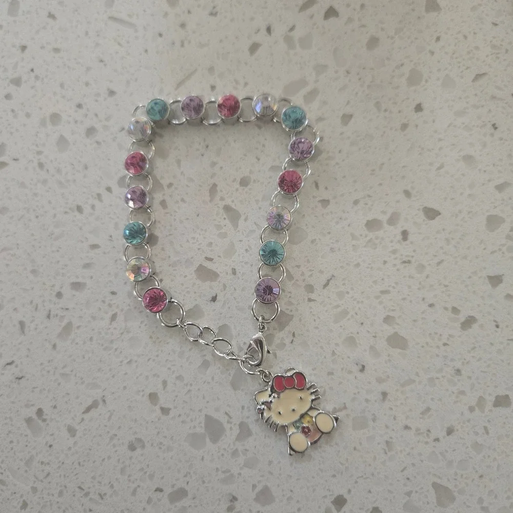 Sanrio Hello Kitty Charm Bracelet Rhinestone Pastel Enamel 2007 Vintage Boxed